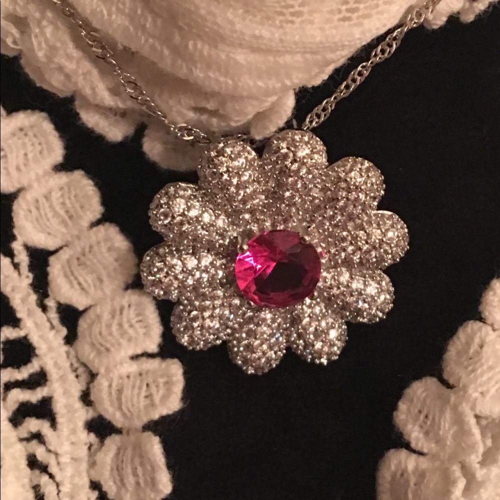 New Elegant Ruby pave flower pendant